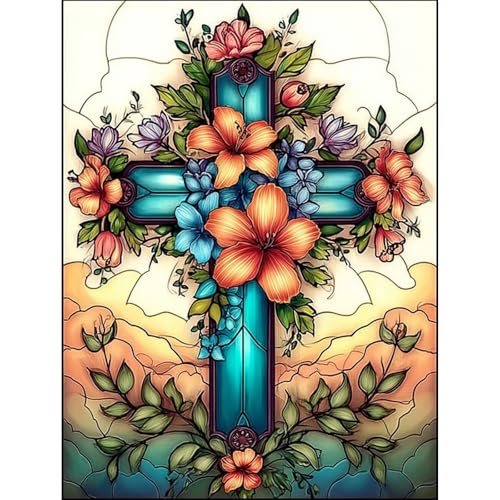 DOTSOPS 5D Religious Theme Diamond Painting Kits for Adults 11.8 x 15.7 in | Cross Diamond Art Kits,Crafts DIY Round Full Drill Painting,Gem Art for Beginner Home Wall Decor Gift - color: Cross