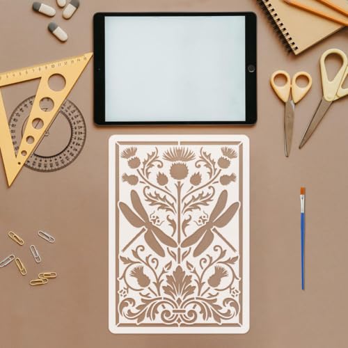 FINGERINSPIRE 4PCS Symmetrical Animals Plants Painting Stencils with Paint Brush 8.3x11.7inch Hummingbird Dragonfly Flower Template Peacock Owl Vine Stencil Animal Theme Template for DIY Crafts - color: Symmetrical Animals Plants