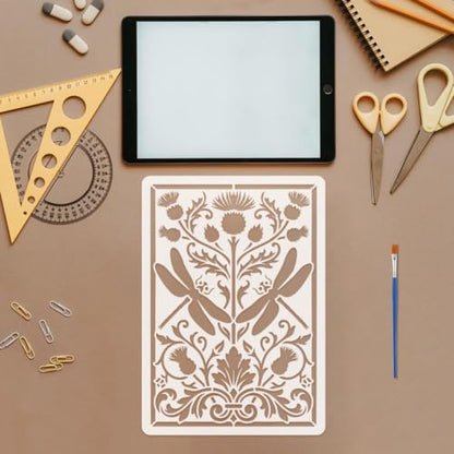 FINGERINSPIRE 4PCS Symmetrical Animals Plants Painting Stencils with Paint Brush 8.3x11.7inch Hummingbird Dragonfly Flower Template Peacock Owl Vine Stencil Animal Theme Template for DIY Crafts - color: Symmetrical Animals Plants