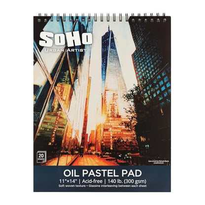 SoHo Urban Artist Fine Textured Professional Pastel Paper Pad - 140 lb. - 11x14 Acid-Free Fine Textured Canvas Paper with Glassine Sheets, 20 Perforated Sheets, Durable Oil Pastel Paper for Artists - size: 11x14"