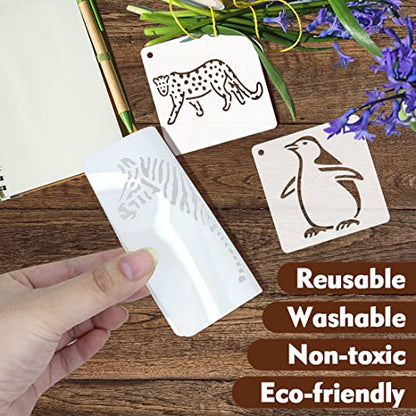 50 PCS Animal Painting Stencils Reusable Animal Stencils for Painting on Wood Rocks Canvas Fabric Glass Pottery 4x4 Inch - color: Animal