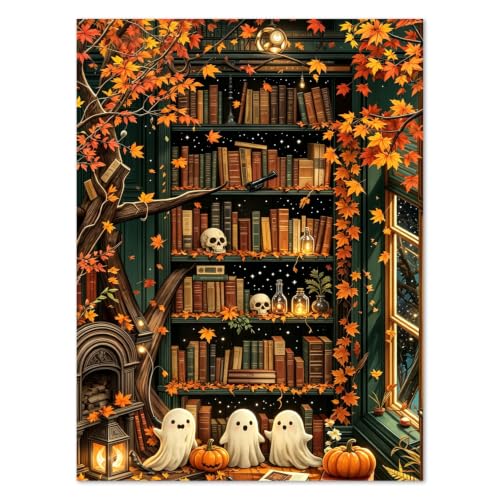 WULINHUAFA Bookshelf Diamond Painting Kits for Adults 12x16 inch | Fall Diamond Art Kits for Beginner, Autumn 5D Full Round Drill Gem Art Painting Kits for Home Wall Decor - color: Bookshelf