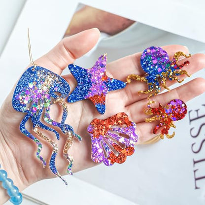 YODOYO Resin Earring Molds 3pcs Ocean Marine Life Jewelry Resin Molds | Jellyfish Shell Starfish Earrings Keychain Silicone Molds for Epoxy UV Resin Necklaces Pendant Jewelry Making Mold