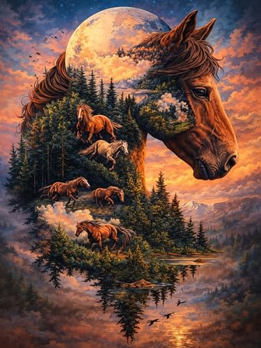 ijbnhd 5D Horse Diamond Art Kits for Adults 12 X 16Inch | Horse Diamond Painting Kits for Adults , DIY Full Round Drill Forest Gem Arts Craft for Home Wall Decor - color: Horse, size: 12x16in(30x40cm)