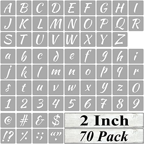 2 Inch Alphabet Letter Stencils for Painting - 70 Pack Letter and Number Stencil Templates with Signs for Painting on Wood, Reusable Numbers and Letters Stencils for Chalkboard Wood Signs & Wall Art - size: 2 Inch