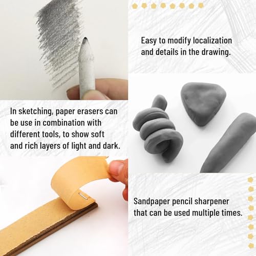 Blending Stumps Tortillions Set With Sandpaper, Pencil Sharpener, Pencil Extension Tool, Eraser for Student Sketch Drawing Tools