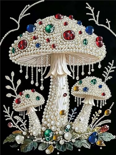 Pearl Diamond Painting Kits for Adults, Diamond Art for Mushroom 12x16In - color: PL13-1