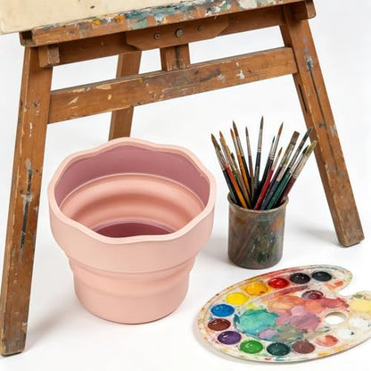 2Pcs Painting Water Cup, Silicone Collapsible Paint Brush Water Cup, 3.81x3.81in Collapsible Brush Washer Cups, Portable Painting Pen Washing Bucket for Cleaning Brushes