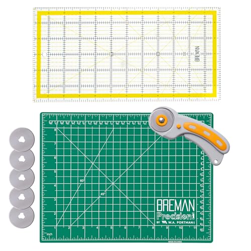 WA Portman 9x12 Self Healing Cutting Mat, Fabric Rotary Cutter, Clear Ruler | Quilting Kit includes 9x12 Fabric Cutting board, Fabric Rotary Cutter with 5 Blades, & 6x12 Clear Quilting Ruler, Sewing Kit - size: 9" x 12"