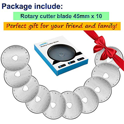 45mm Rotary Cutter Blades, 10 Pack 45mm Replace Rotary Blades Fits Fiskars, Olfa, Martelli, Truecut, DAFA Rotary Cutters for Quilting Scrapbooking Sewing Arts & Crafts, Sharp and Durable - color: 45MM Square hole Blades