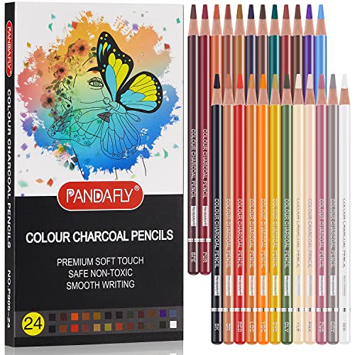 PANDAFLY Professional Colored Charcoal Pencils Drawing Set, 24 Colors - color: 24 Colors