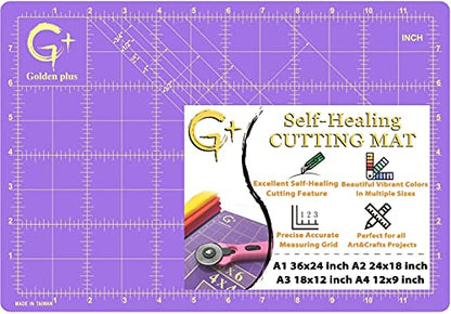 G+ Self-Healing Cutting Mat - True A4 9 x 12" (9 x 13" Full) Inches Purple/Black ; Self-Healing Double-Sided Durable Non-Slip Cutting Board for Crafts, Sewing, Fabric, Modeling and All Arts Projects - size: 13"L x 9"W