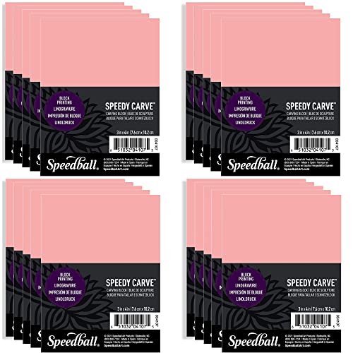 Speedball Speedy-Carve Block Printing Carving Block, Rectangle, Pink, 3 x 4 Inches (20-Pack)