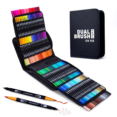 120 Colors Dual Tip Markers Pens Set - size: 1 Count (Pack of 120)