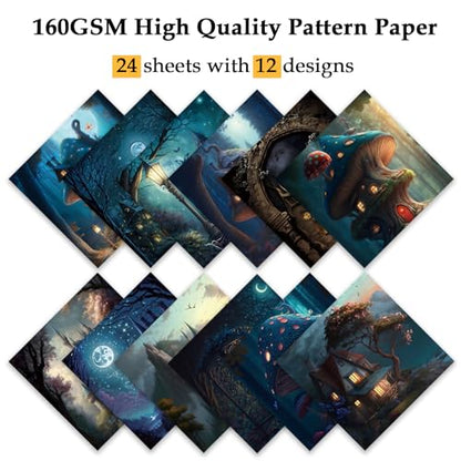 Scrapbook Paper, 24 Sheets 6"×6" 160gsm Single-Sided Patterned Cardstock - color: 24 sheets-midnight townlet