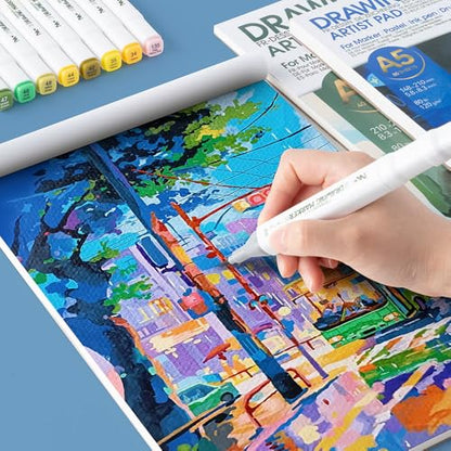 TRANSON A5 Small Sketchbook Marker Pad, 80lb/120gsm Heavyweight Art Paper, No Bleed Through, 80 Sheets/160 Pages 5.8"x8.3" for Drawing & Sketching - size: A5 120gsm