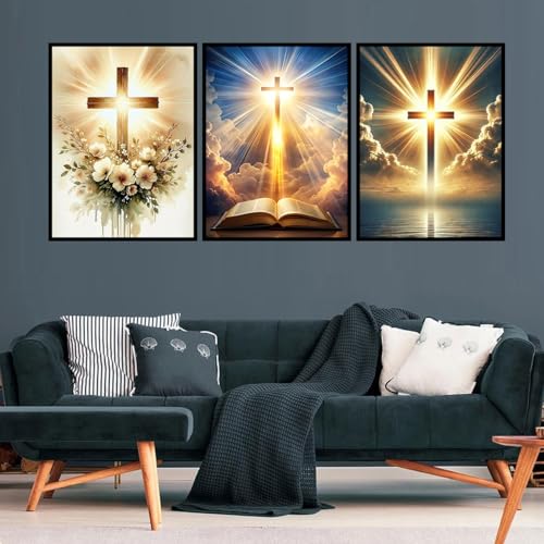 3 Pack Diamond Art Kits for Adults, Cross Diamond Painting Kits 12X16 Inch - color: 3 Pack Christ Cross, size: 11.8x15.7in(30x40cm)