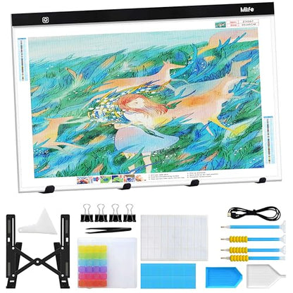 Mlife A2 Light Box Kit for Diamond Painting, Adjustable Brightness Diamond Light Pad for Tracing Pad, Light Board Diamond Art Painting Accessory, Diamond Art Tools for Full Drill - style: A2 Kits