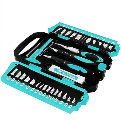MANUFORE 34pcs Large Exacto Knife Set Craft Precision Knife Set Blue - color: Blue