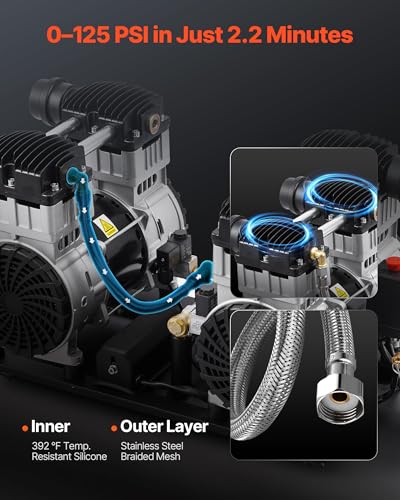 VEVOR Air Compressor, 20 Gallon Steel Tank, 4HP 10.6 CFM@90 PSI Oil Free Air Compressor & Max. 125PSI Pressure, 78dB Ultra Quiet Compressor for Auto Repair, Tire Inflation, Spray Painting (220V 60Hz) - size: 20 Gallon