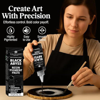 BALTIC DAY Black Abyss Epoxy Resin Pigment Paste XL (191g/6.7oz) – Opaque Epoxy Dye & High Concentration Coloring Paste, Mica Powder Alternative for Resin Art, Jewelry, Tumblers, River Tables & Crafts - color: Black Abyss XL