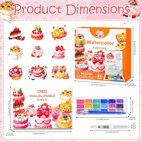 Beautiful Watercolor Book for Beginners, Water Coloring Book with 300GSM Paper, Glitters Colors Watercolor Paint Set with Brush, Watercolor Paint Book for Adults (Cake) - color: Cake