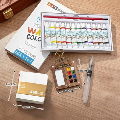 Joyzan Mini Watercolor Travel Set, Portable Pocket Water Color Painting Kit