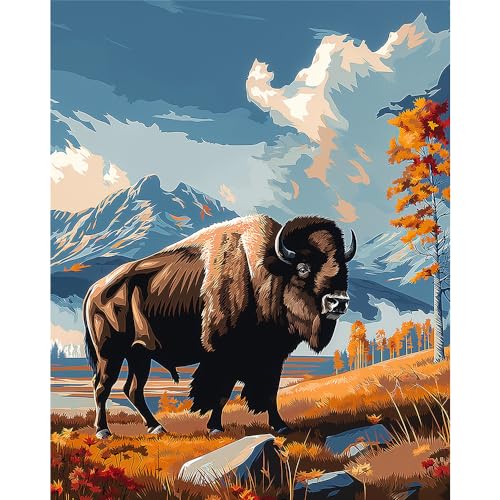 Natuyalo Paint by Numbers for Adults Beginner, Bison Acrylic Easy Paint by Numbers Kits Animal Craft Kits for Adults Suitable for Home Wall Decoration Flameless 16x20 Inch - color: ART-08