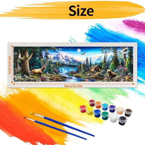 YALKIN Paint by Numbers Kit for Adults, Landscape Large Adults'paint-by-Number Kits on Canvas, DIY Acrylic Oil Painting by Numbers Kits, Perfect for Home Decor, Gifts 30x90CM /11.8x35.4in