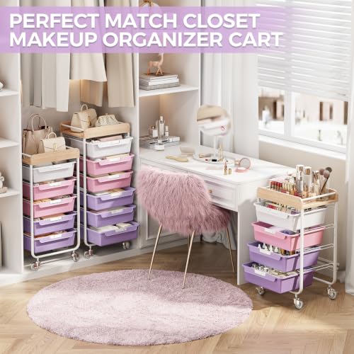 SYKIARIOL Utility Cart with 6 Labeling Drawers and Wooden Tabletop - color: Dreamy Color, size: 6-Drawer