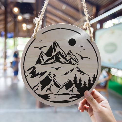 Keluna Forest Wood Burning Stencils - 12 Pcs Mountain Forest Stencils for Painting on Wood, Reindeer Forest Wall Stencils for Painting Large Pattern - style: mountain scenery