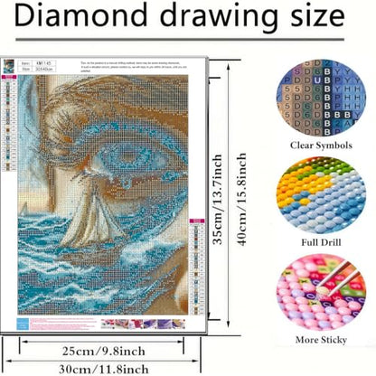 Diamond Painting Kits for Adults, Ocean Eye Diamond Art Kit 12x16In | 5D Full Round Drill Diamond Dots Kits Gem Arts DIY Crafts for Home Wall Deco Present - color: KM1145-1