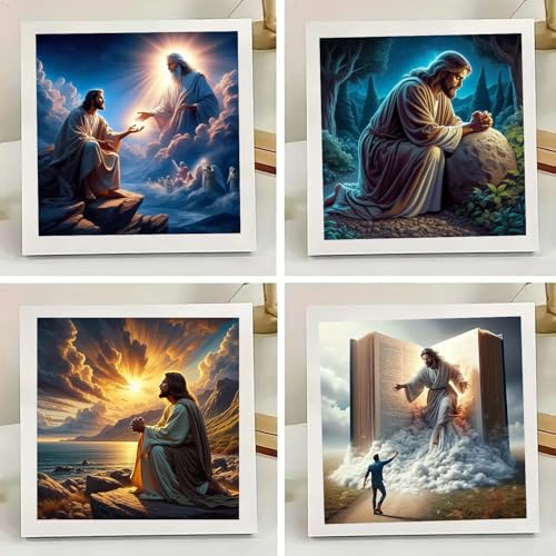 4 Pack Diamond Art Kits for Adults, Jesus Diamond Painting Kits 12x12 inch | DIY Jesus Diamond Art Painting Kits for Adults Beginner, 5D Round Full Drill Diamond Art Dots Gem Kits for Home Decor Gifts - color: 4 Pack Jesus, size: 11.8x11.8in(30x30cm)