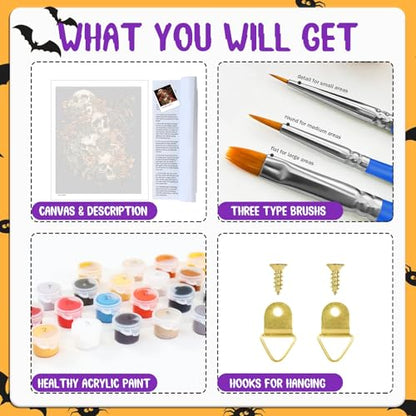 Paint by Numbers Kit for Adults, Paint by Numbers Kit for Adults 16x20 Inch - color: Three skulls
