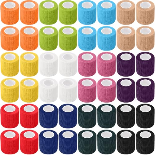 Treela 64 Pack 2" X 5 Yards Cohesive Bandage Wraps, Elastic Tape | Self Adherent Flexible for Wrist Ankle Fingers, Breathable Sports Tape, Colorful Assorted Vet Bandage for Pets Use - color: Colorful, size: 2 Inch X 5 Yard