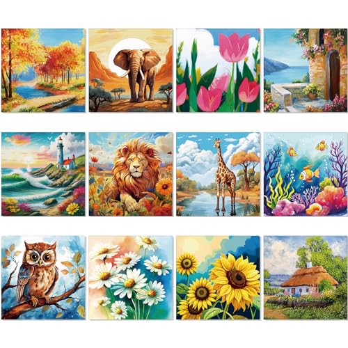 Sherr 12 Pcs Pre Drawn Canvas for Adults,Mixed Style,8 x 8 Inch | Pre Printed Canvas, Sip and Paint Party Canvas Painting Kit, for Holiday Painting Crafts Favor - size: 8 x 8 Inch, style: Mixed Style