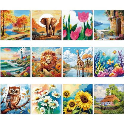 Sherr 12 Pcs Pre Drawn Canvas for Adults,Mixed Style,8 x 8 Inch | Pre Printed Canvas, Sip and Paint Party Canvas Painting Kit, for Holiday Painting Crafts Favor - size: 8 x 8 Inch, style: Mixed Style