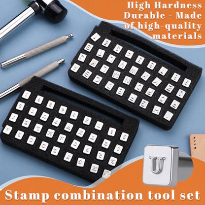 Wonvoc Leather Stamping Tools, 75 Pcs Leather Carving Tools - color: letters+numbers*2 sets
