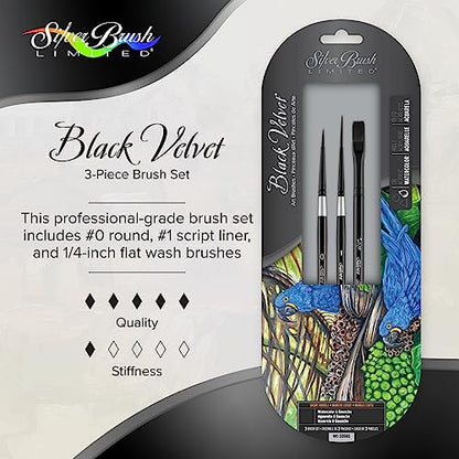 Silver Brush Limited Black Velvet Variety Watercolor Paintbrush Set, 3pc - color: Variety Set, size: 3 Pc