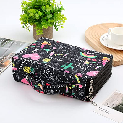200 Slots Pencil Case 4-Layer Zipped Holder w/Handle - color: Cherry Cactus, size: 200