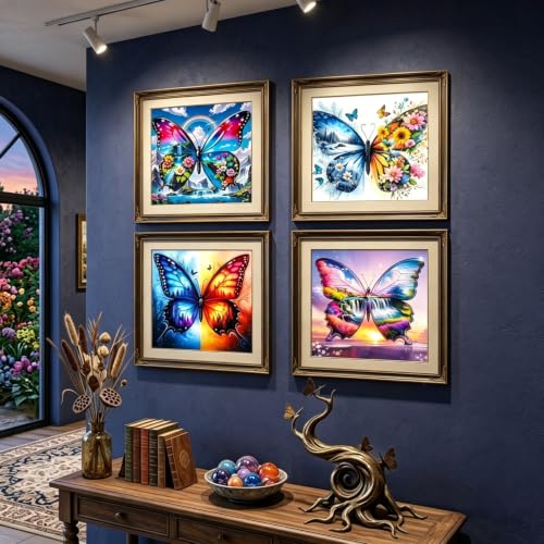 4 Pack 5D Butterfly Diamond Art kits for Adults Beginners 11.8x11.8 Inch - color: KM1181+KM1182+KM1183+KM1184-1
