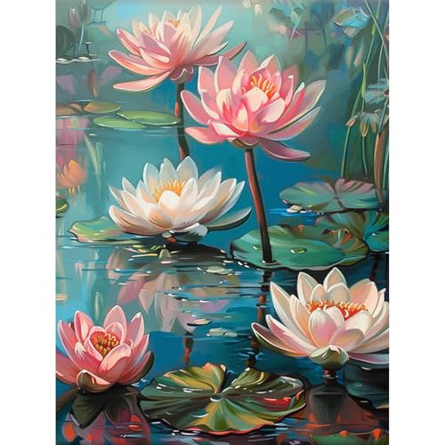 Camocin Diamond Art Kits for Adults, Lotus Diamond Painting | Gem Art, Diamond Dot, 5D Full Round Drill, Zen Meditation Wall Decor, DIY Craft Gift, 12x16 Inch - color: LBDP1P01