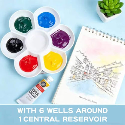 15 Pack Paint Tray Palettes with 7 Wells, White Plastic Paint Mixing Tray Watercolor Painting Dish for Oil Art, Gouache, Kids Adults Painters, Easy to Clean