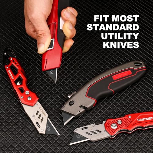 HAUTMEC Utility Knife Blades, 10-Pack SK2H Box Cutter Blades with Safety Dispenser and Rust-Resistant Coating, Ultra Sharp & Long Lasting Razor Blades – HT0265 - style: 10 PCS | SK2H
