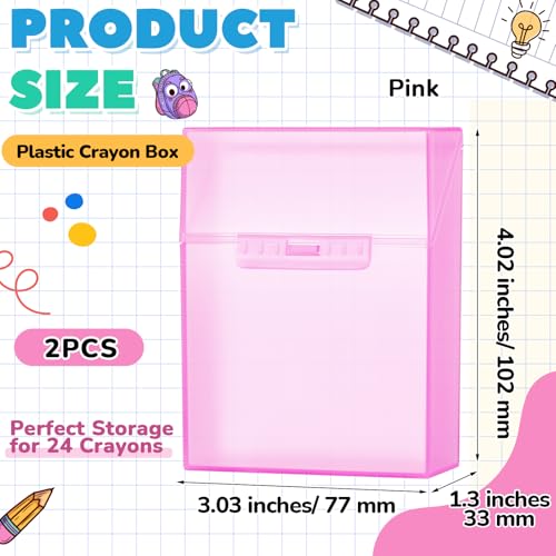 Clabby 2 Pcs Clear Plastic Crayon Boxes Hold 24 Count, Pink | Organizer Box, Case, Colorful, Portable Storage Holder with Snap Lid, for Kids Boys Girls School Classroom Home Art Supply - color: Pink