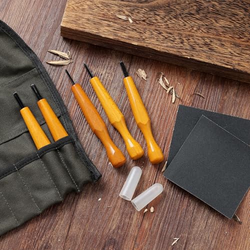 5 Pcs Linocut Tools Sets Linoleum Carving Tools Wood Chisel V Shaped Knife for Printmaking Woodcarving Beginners (1.5mm, 2mm, 3mm, 4mm, 5mm)