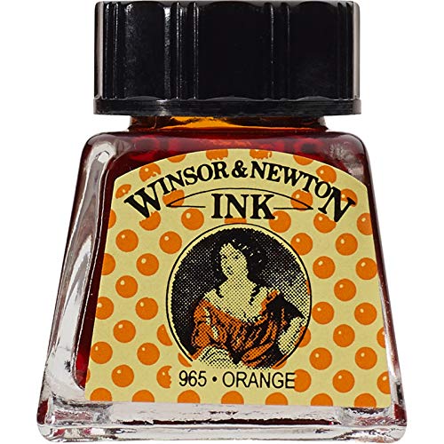 Winsor & Newton Drawing Ink, 14ml Bottle, Orange | Fast-drying, transparent & water-resistant; Outstanding Color Brilliance; Perfect for brush, dip pen, airbrush applications. - color: Orange, style: 14ml Bottle