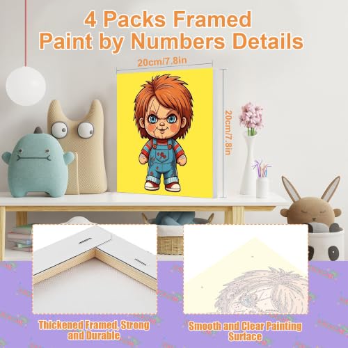 4 Pack Halloween Paint by Numbers for Kids with Frame Canvas - Wooden Easel - color: BKH2885+BKH2886+BKH2887+BKH2888