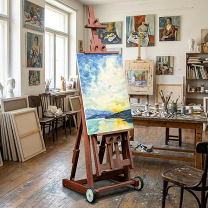 Studio H-Frame Easel with Tilting & Flat Position, Walnut | Sturdy Adjustable Beech Wood Painting Easel for Painting, Holds Canvas Art up to 77" - style: Walnut