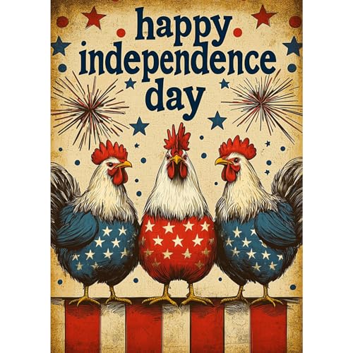 RICUVED Diamond Art Kits for Adults, Diamond Painting Kits for Beginners Chicken, 5D DIY Full Round Drill Gem Dots Independence Day Paint by Diamonds Art and Craft Kit for Gift Home Decor 12x16 inch - color: LD089